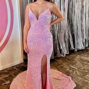 import placeholder for sparkle pink strapless mermaid prom dres 160219607