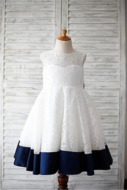 a line scoop sleeveless bowknot floor length lace flower girl dresses with navy sash dm723 a line scoop sleeveless bowknot floor length lace flower girl dresses with navy sash dm723