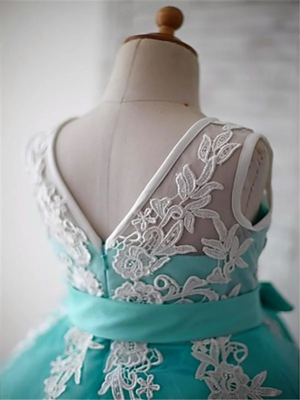 blue ball gown scoop sleeveless bowknot floor length tulle appliques flower girl dresses dm722 blue ball gown scoop sleeveless bowknot floor length tulle appliques flower girl dresses dm722