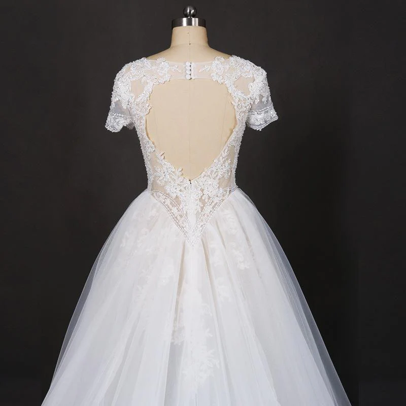 off white a line short sleeves lace appliques wedding dress, bridal gown dmq32 off white a line short sleeves lace appliques wedding dress, bridal gown dmq32