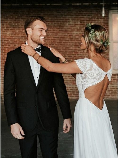 a line bateau cap sleeves open back bohemian wedding dress with lace dmr21 a line bateau cap sleeves open back bohemian wedding dress with lace dmr21