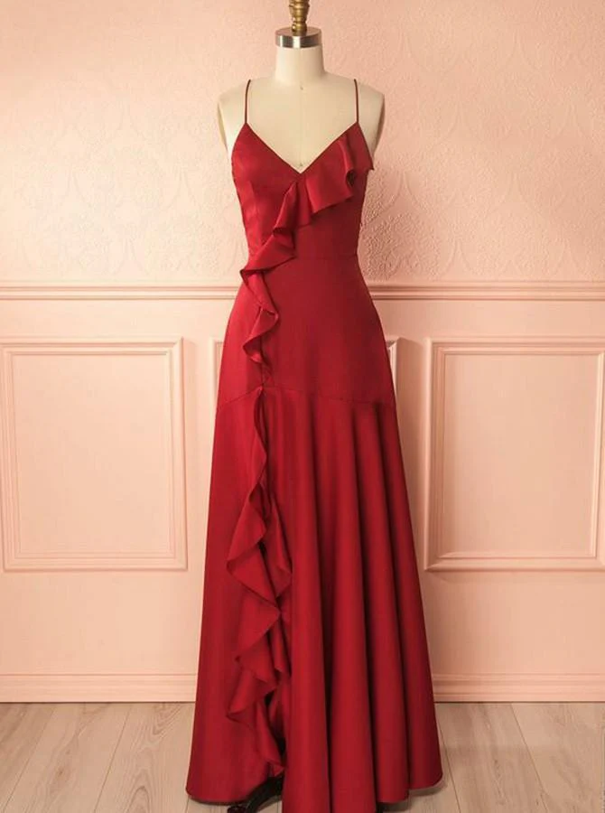 mermaid spaghetti straps red satin prom dresses with ruffles dmg99 mermaid spaghetti straps red satin prom dresses with ruffles dmg99