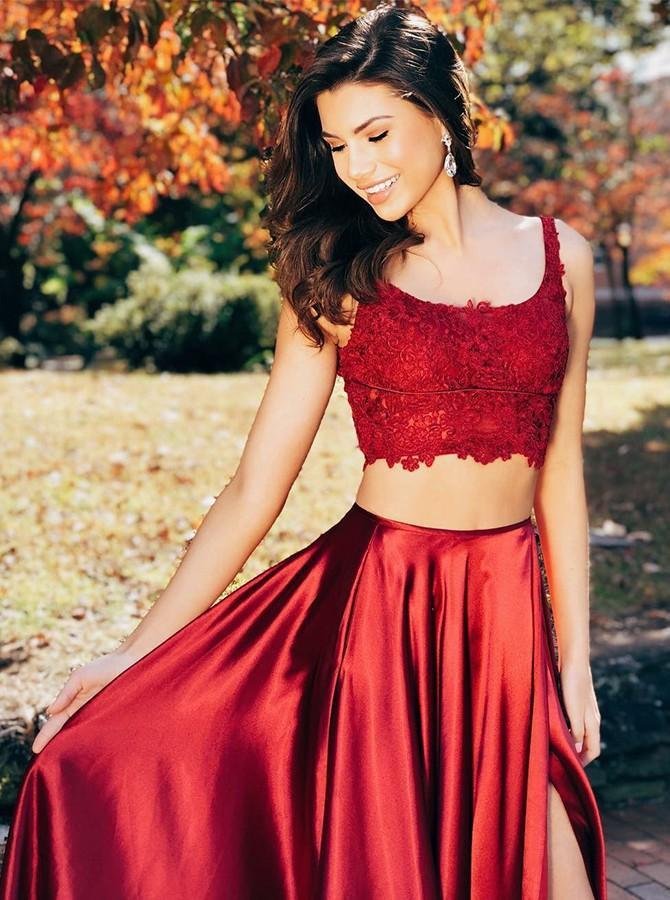 two pieces scoop sleeveless burgundy split sexy long prom dresses dmg97 two pieces scoop sleeveless burgundy split sexy long prom dresses dmg97
