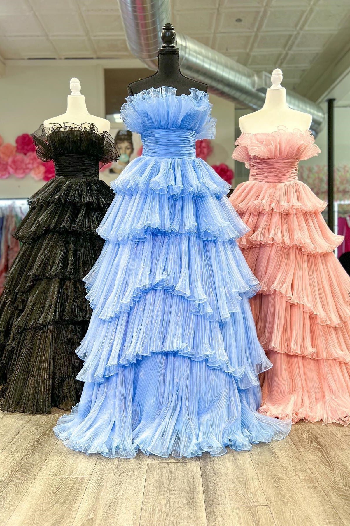 a line strapless pink ruffle layers tulle long prom dress evening dresses dmp316 a line strapless pink ruffle layers tulle long prom dress evening dresses dmp316