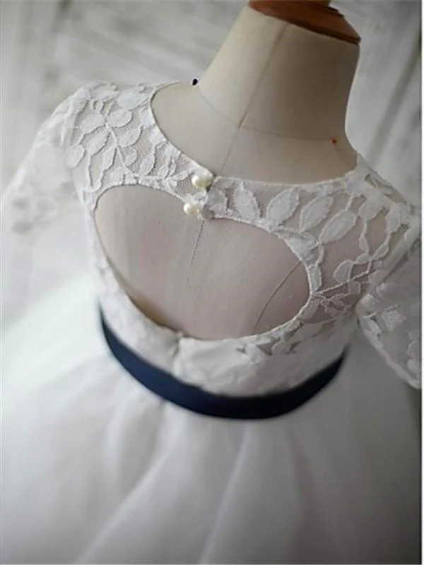 a line scoop 1/2 sleeves navy sash floor length tulle flower girl dresses dm726 a line scoop 1/2 sleeves navy sash floor length tulle flower girl dresses dm726