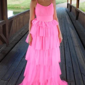 import placeholder for hot pink a line tulle spaghetti straps l 160218998