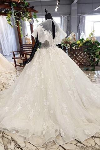 elegant ball gown big wedding dresses, appliques bridal dress with short sleeves dmn73 elegant ball gown big wedding dresses, appliques bridal dress with short sleeves dmn73