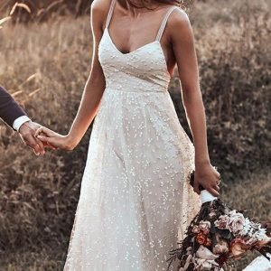 Wedding Dresses import placeholder for backless straps long a line lace simple 160220086