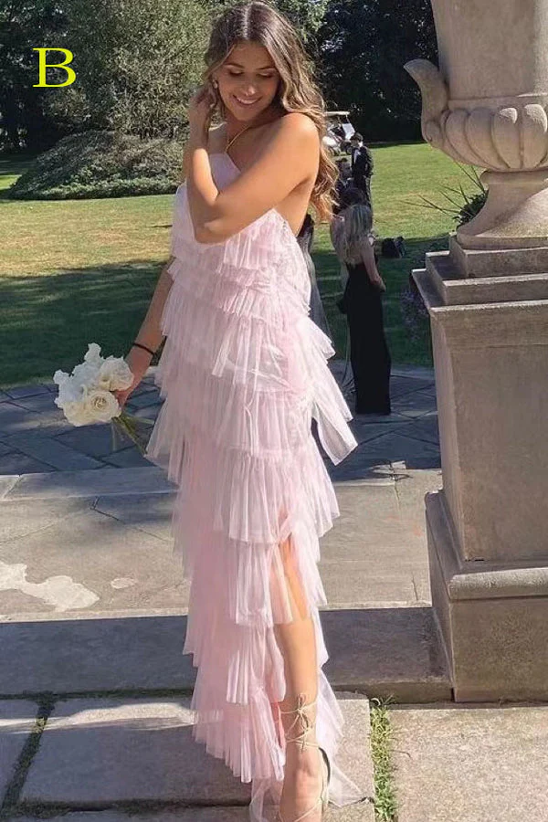 new style halter ruffles tulle prom dresses with slit, long backless party dress dmp116 new style halter ruffles tulle prom dresses with slit, long backless party dress dmp116