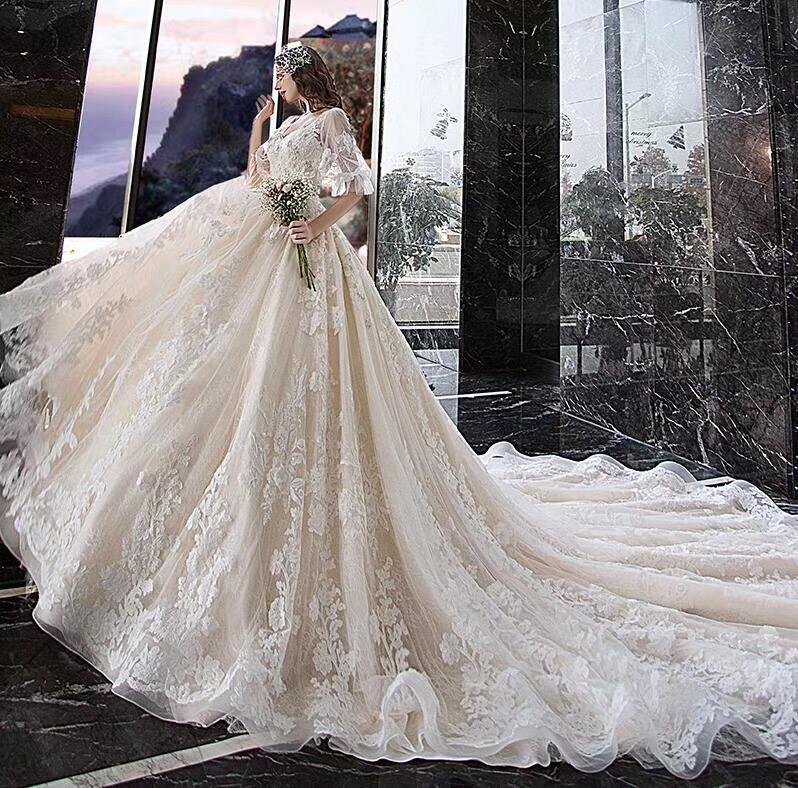 charming half sleeves ball gown wedding dresses, appliques v neck bridal dress dmk2 charming half sleeves ball gown wedding dresses, appliques v neck bridal dress dmk2