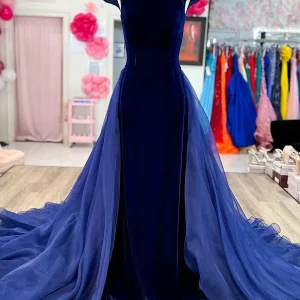 Evening Dresses import placeholder for elegant navy velvet off the shoulder mer 160218816