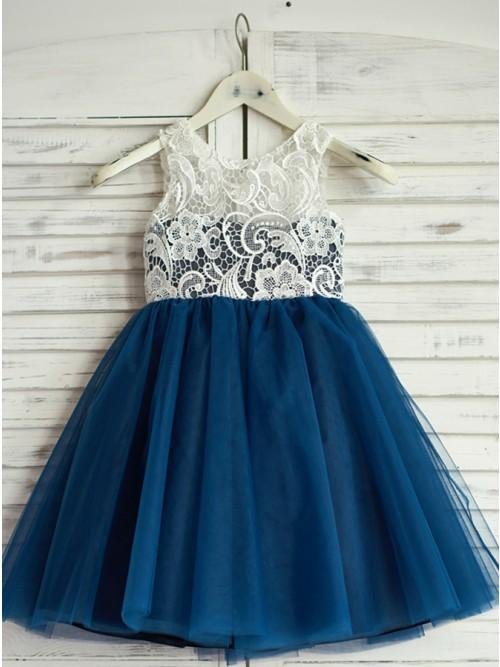 a line round neck navy blue tulle flower girl dress with lace dmp18 a line round neck navy blue tulle flower girl dress with lace dmp18
