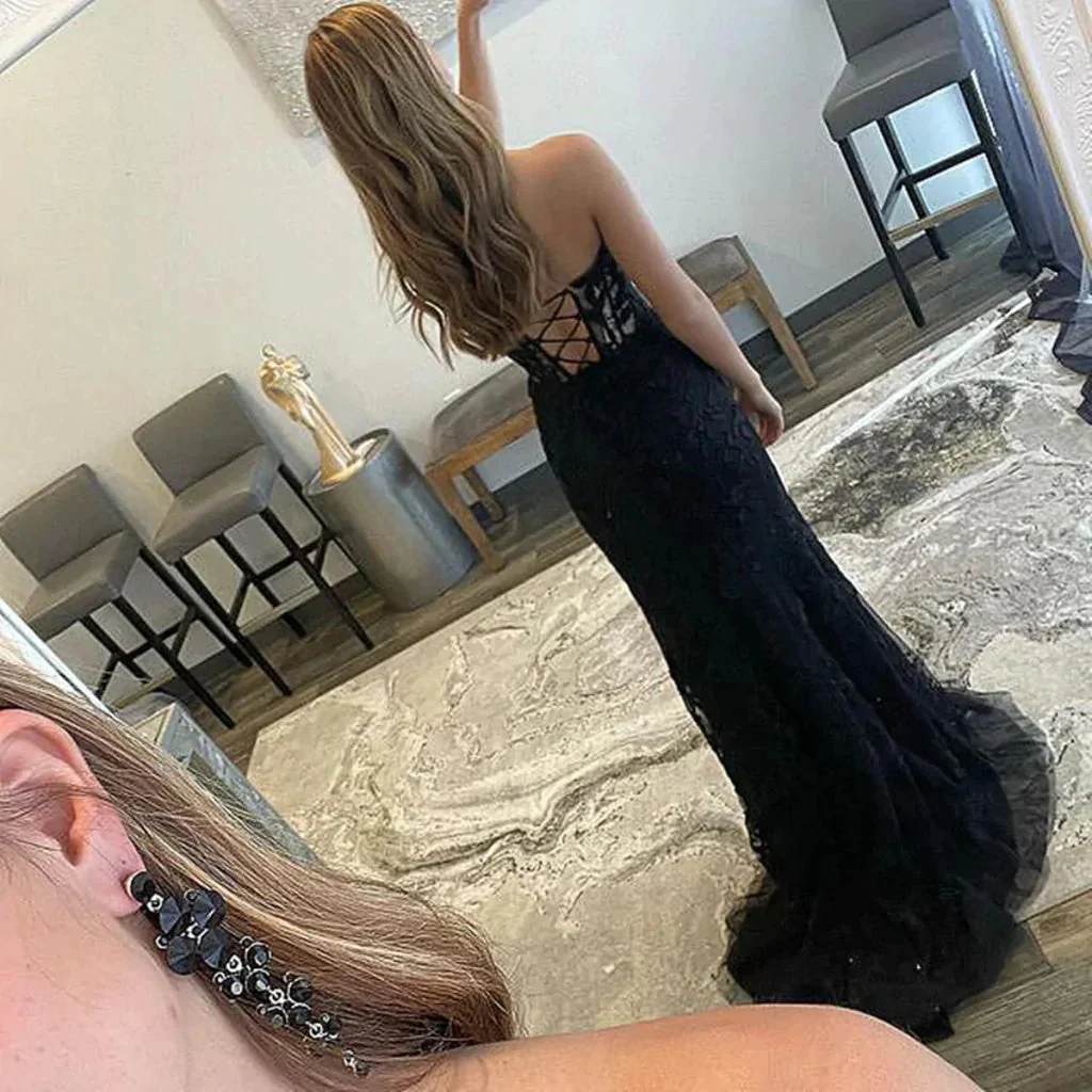 strapless mermaid black lace long prom dresses, formal evening dresses dm1900 strapless mermaid black lace long prom dresses, formal evening dresses dm1900