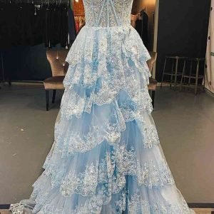 import placeholder for light blue corset lace tiered tulle long 160218859