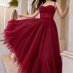 import placeholder for a line burgundy tulle long prom dresses 160220588