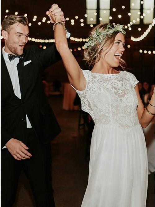 a line bateau cap sleeves open back bohemian wedding dress with lace dmr21 a line bateau cap sleeves open back bohemian wedding dress with lace dmr21