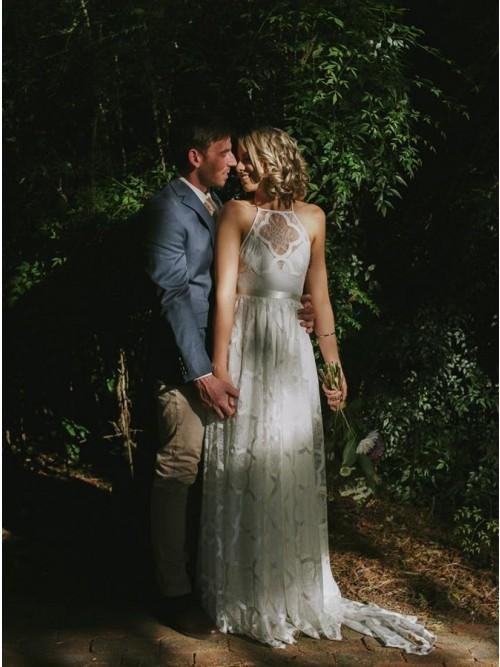 charming a line halter backless sweep train white lace wedding dress dmr40 charming a line halter backless sweep train white lace wedding dress dmr40