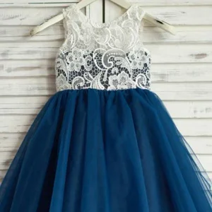 Wedding Party Dresses import placeholder for a line round neck navy blue tulle flower 160220930