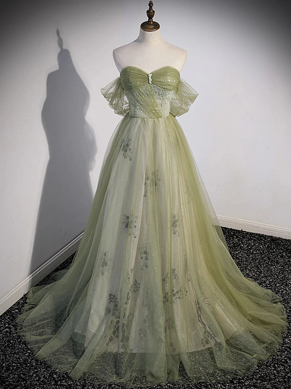 a line green tulle sweetheart long prom dress, formal evening dress with beading dmp293 a line green tulle sweetheart long prom dress, formal evening dress with beading dmp293