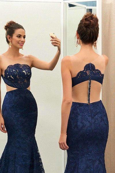 unique navy blue lace see through round neck mermaid floor length prom dress dm986 unique navy blue lace see through round neck mermaid floor length prom dress dm986