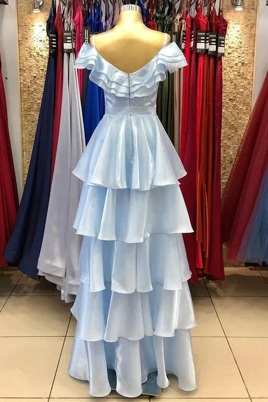 light blue off the shoulder tiered long prom dress evening dresses dmp224 light blue off the shoulder tiered long prom dress evening dresses dmp224