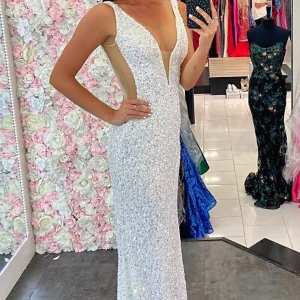 import placeholder for white sequin v neck mermaid long formal 160219548