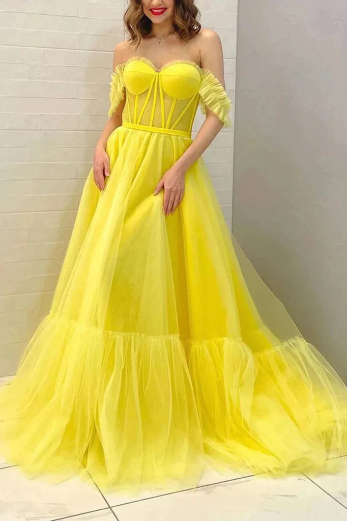 import placeholder for a line off the shoulder yellow tulle lon 160218773 import placeholder for a line off the shoulder yellow tulle lon 160218773