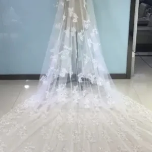 import placeholder for ivory lace appliqued tulle wedding veil 160220778