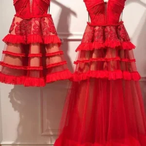 import placeholder for charming red v neck tulle long prom dres 160219998