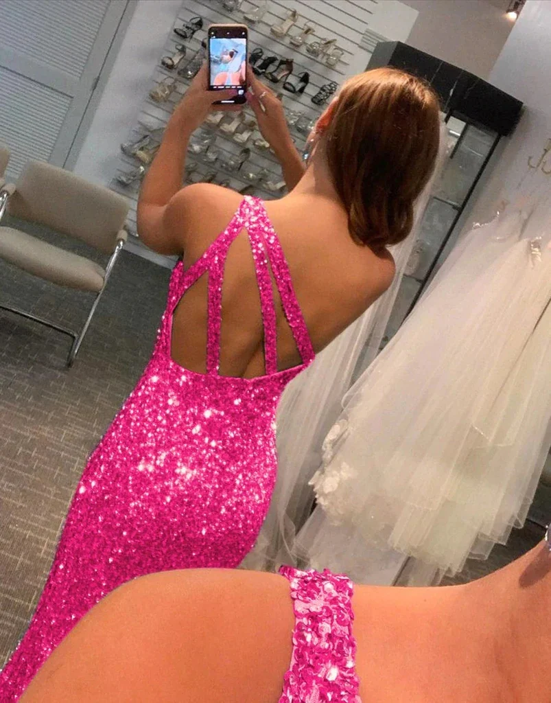 fuchsia mermaid one shoulder prom dresses with slit sequin evening dress dmp154 fuchsia mermaid one shoulder prom dresses with slit sequin evening dress dmp154