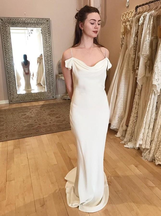 mermaid spaghetti straps backless ruched boho wedding dress dmm29 mermaid spaghetti straps backless ruched boho wedding dress dmm29