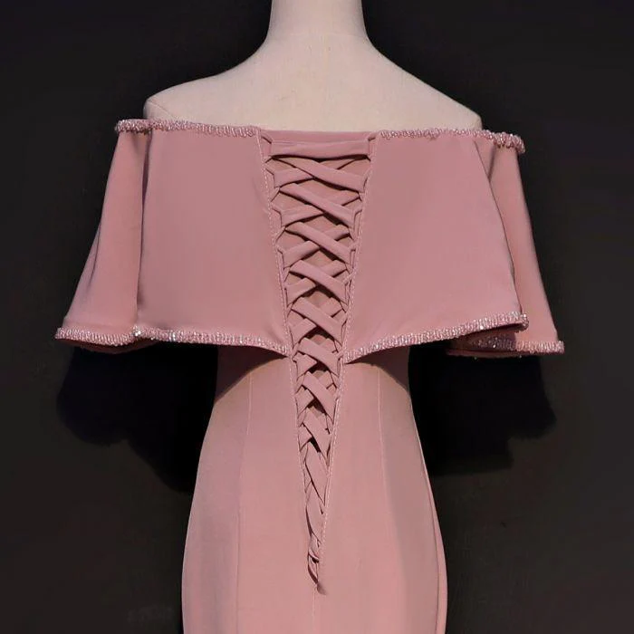 elegant trumpet mermaid off the shoulder floor length pink prom dress with slit dm631 elegant trumpet mermaid off the shoulder floor length pink prom dress with slit dm631
