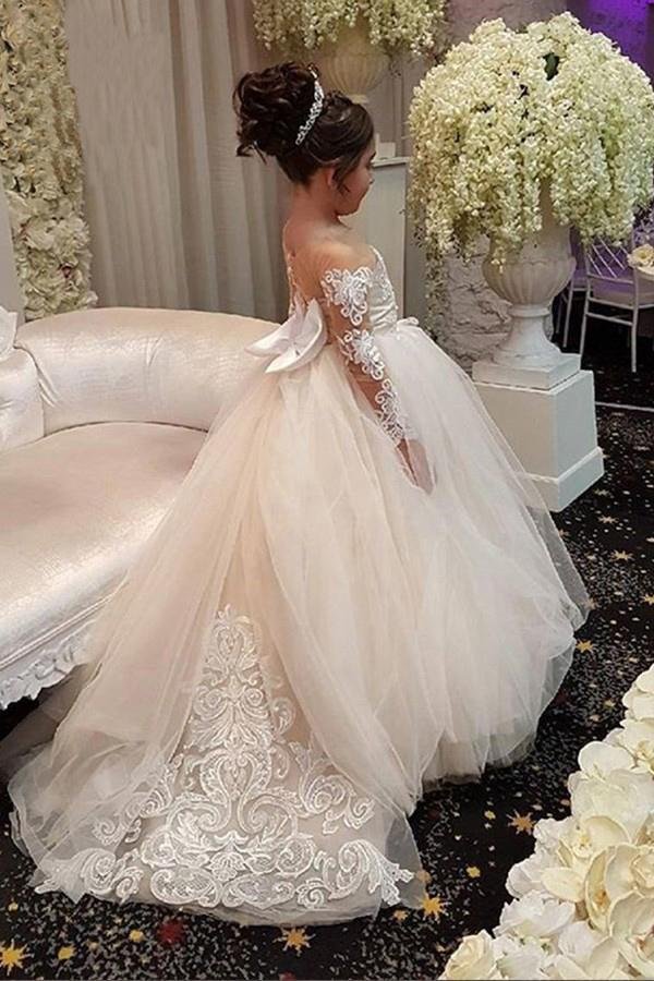 princess ball gown long sleeves tulle long flower girl dress with lace appliques dmb98 princess ball gown long sleeves tulle long flower girl dress with lace appliques dmb98