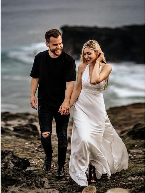 sheath v neck sweep train ivory simple wedding dress bridal gown dml11 sheath v neck sweep train ivory simple wedding dress bridal gown dml11