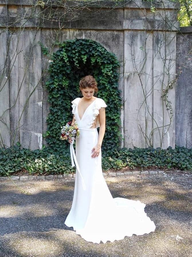 mermaid v neck cap sleeves backless wedding dress with ruffles dmm27 mermaid v neck cap sleeves backless wedding dress with ruffles dmm27