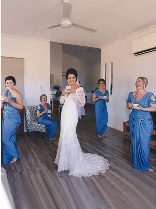 sheath v neck cold shoulder floor length blue ruched bridesmaid dress dmr32 sheath v neck cold shoulder floor length blue ruched bridesmaid dress dmr32