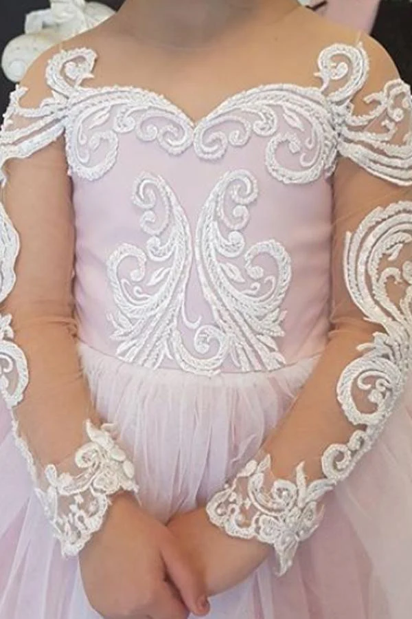 princess ball gown long sleeves tulle long flower girl dress with lace appliques dmb98 princess ball gown long sleeves tulle long flower girl dress with lace appliques dmb98