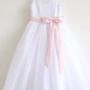 import placeholder for white lace flower girl dress pink sash b 160221136