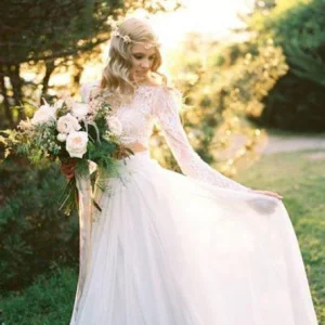 Wedding Dresses import placeholder for two piece long sleeves chiffon beach wed 160220360