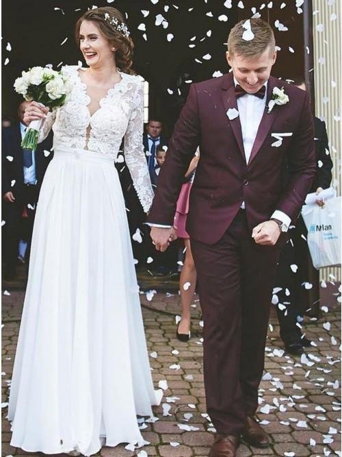 modest a line lace appliques long sleeves chiffon elegant wedding dress dmh87 modest a line lace appliques long sleeves chiffon elegant wedding dress dmh87