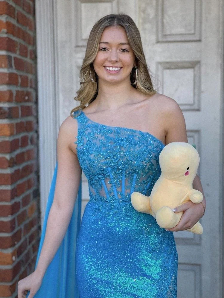 chic mermaid blue one shoulder sequins lace long prom dresses dmp301 chic mermaid blue one shoulder sequins lace long prom dresses dmp301