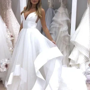 Wedding Dresses import placeholder for a line spaghetti straps sweep train tull 160220076