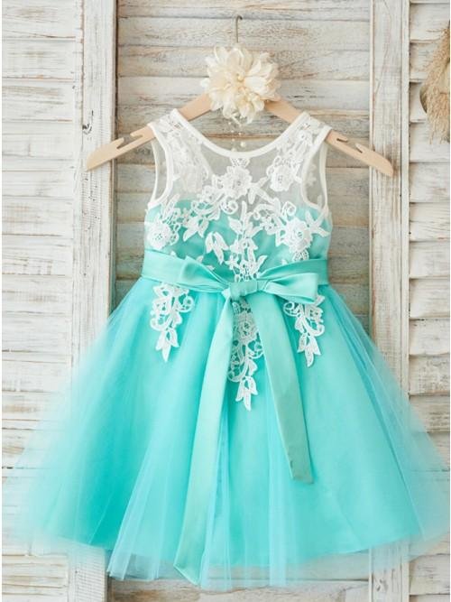 a line round neck mint tulle flower girl dress with appliques dmp27 a line round neck mint tulle flower girl dress with appliques dmp27