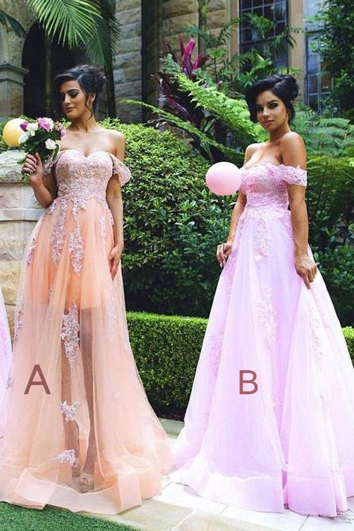 a line off the shoulder sleeveless tulle bridesmaid dress with appliques dm764 a line off the shoulder sleeveless tulle bridesmaid dress with appliques dm764