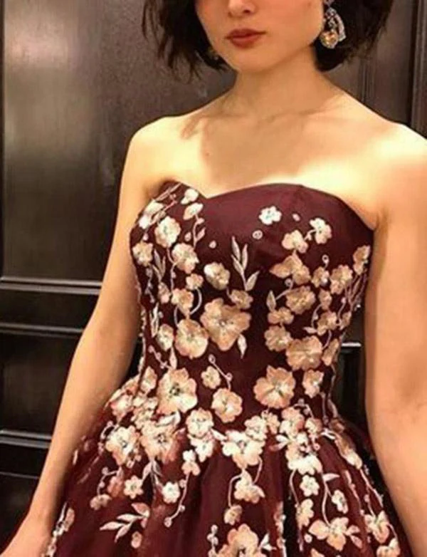 strapless burgundy sleeveless long prom dress with appliques dmh36 strapless burgundy sleeveless long prom dress with appliques dmh36