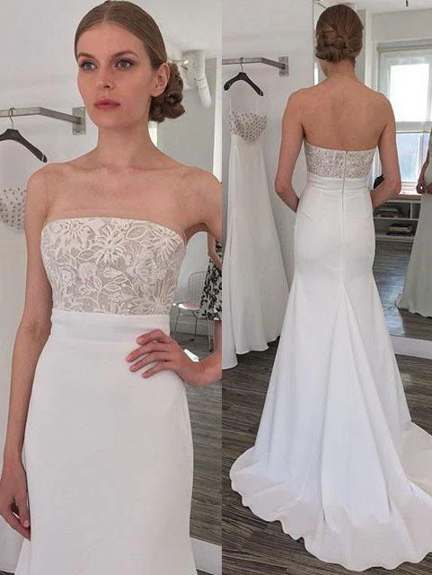 simple strapless mermaid long wedding dress with sweep train dml46 simple strapless mermaid long wedding dress with sweep train dml46