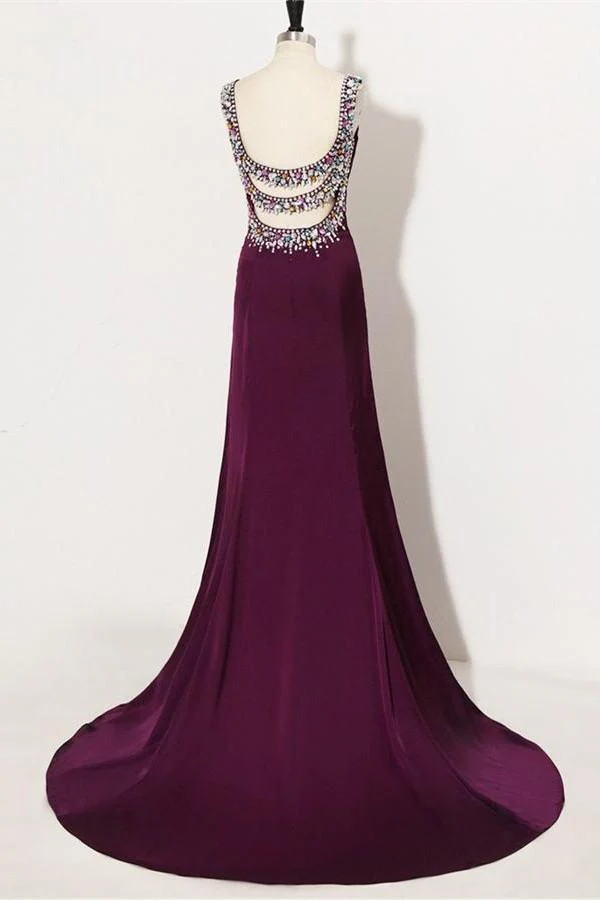 sweep train plum beaded long front split mermaid prom dresses for teens k740 sweep train plum beaded long front split mermaid prom dresses for teens k740