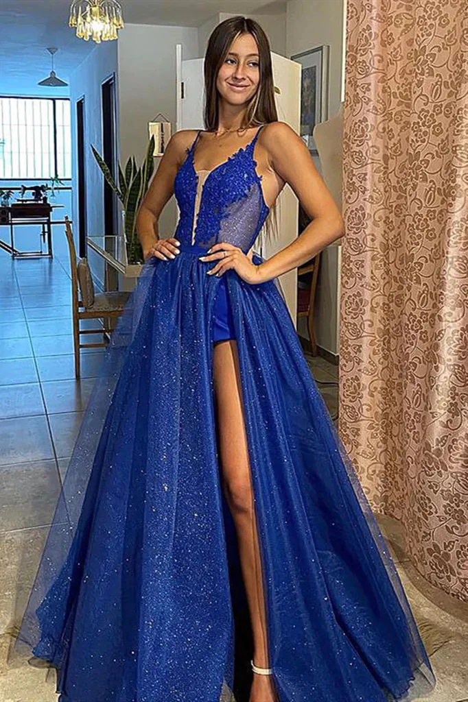 a line v neck royal blue lace prom dresses, formal evening dresses dm1915 a line v neck royal blue lace prom dresses, formal evening dresses dm1915