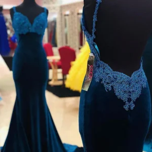 Prom Dresses import placeholder for blue velvet lace long mermaid prom dress 160219516