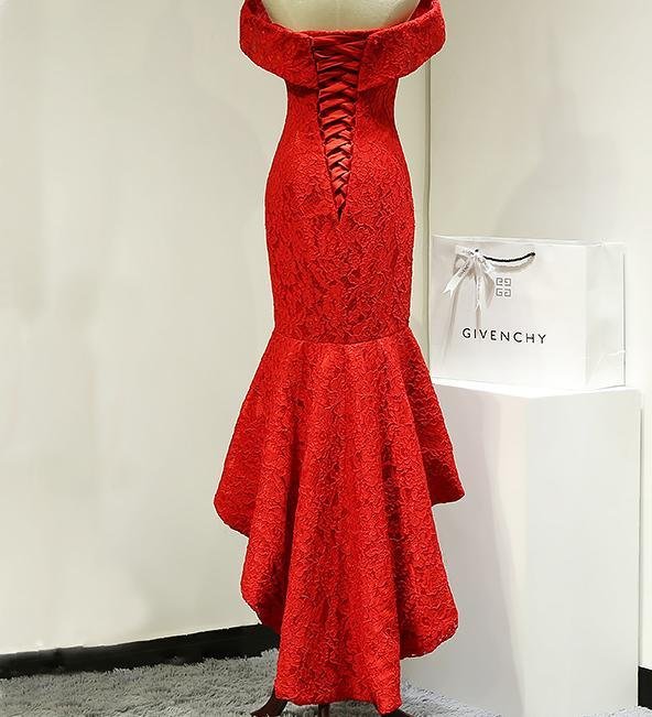 red long lace elegant off shoulder mermaid high low lace up prom dresses dm484 red long lace elegant off shoulder mermaid high low lace up prom dresses dm484
